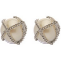 ABS Chain Wrapped Pearl Earrings